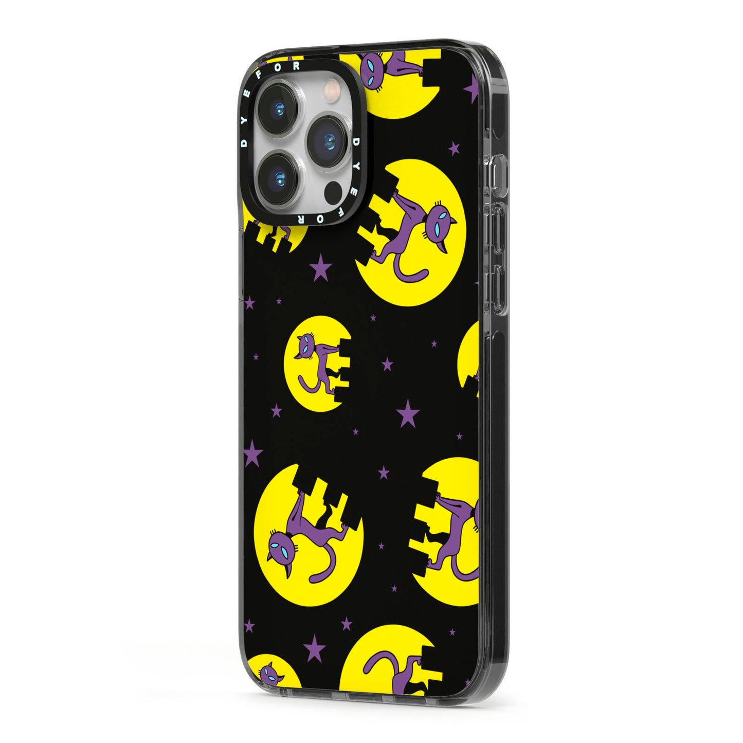 Rooftop Cats iPhone 13 Pro Max Black Impact Case Side Angle on Silver phone