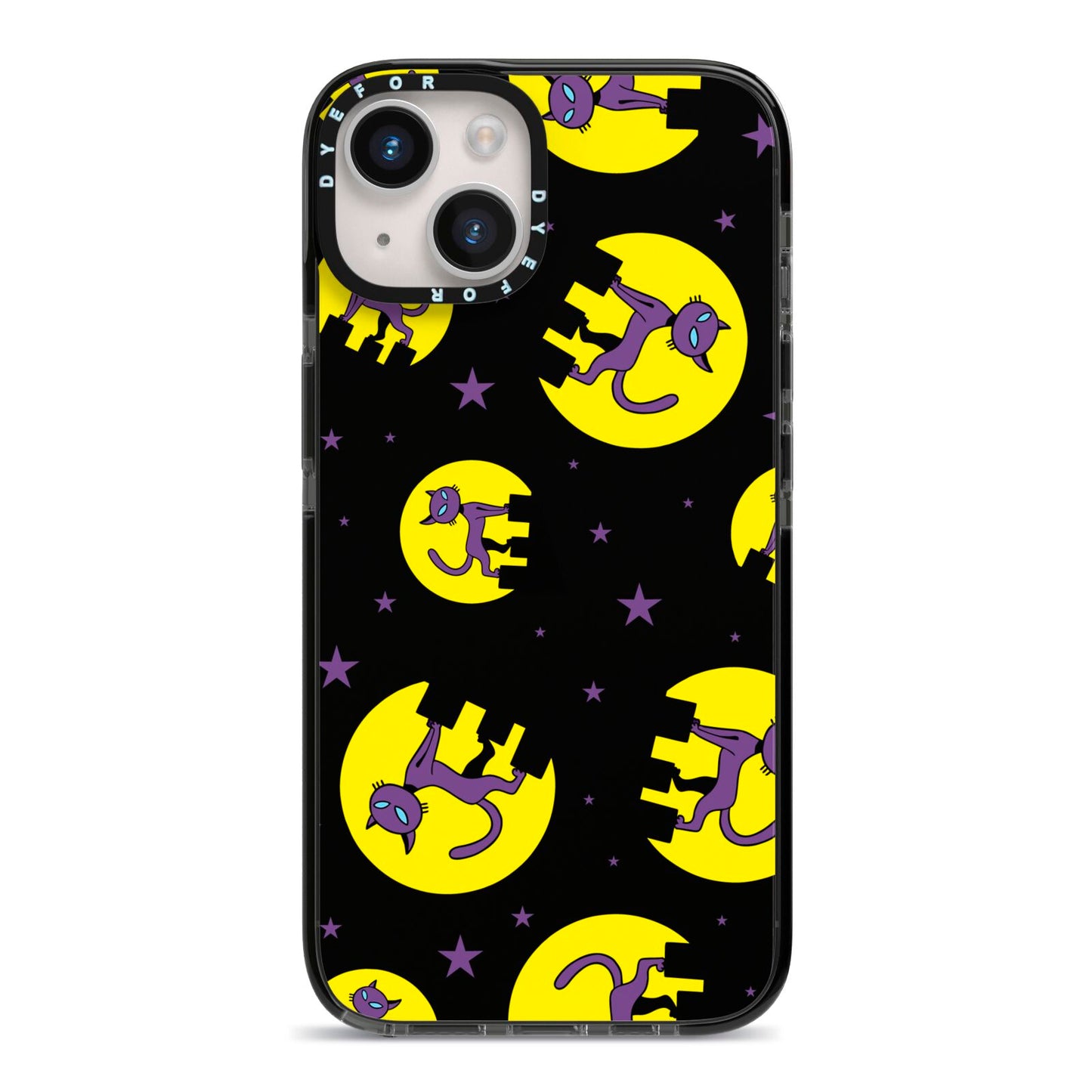 Rooftop Cats iPhone 14 Black Impact Case on Silver phone