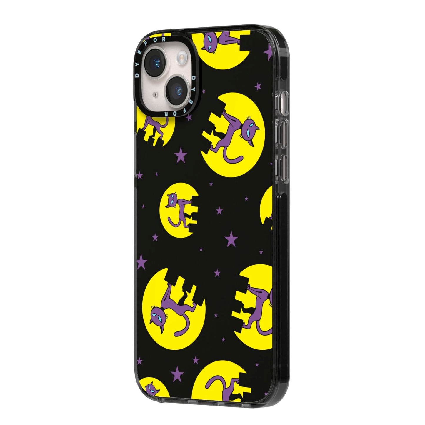 Rooftop Cats iPhone 14 Plus Black Impact Case Side Angle on Silver phone