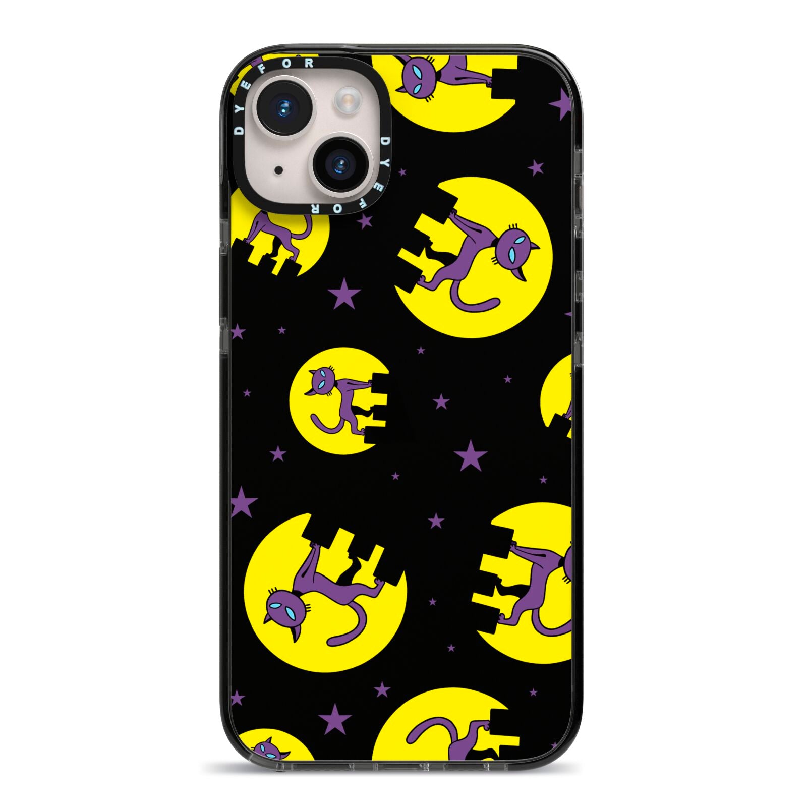 Rooftop Cats iPhone 14 Plus Black Impact Case on Silver phone