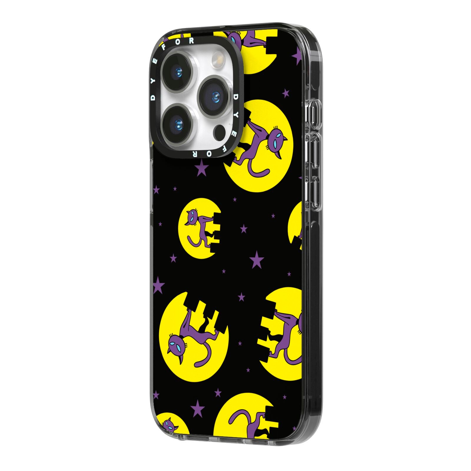 Rooftop Cats iPhone 14 Pro Black Impact Case Side Angle on Silver phone