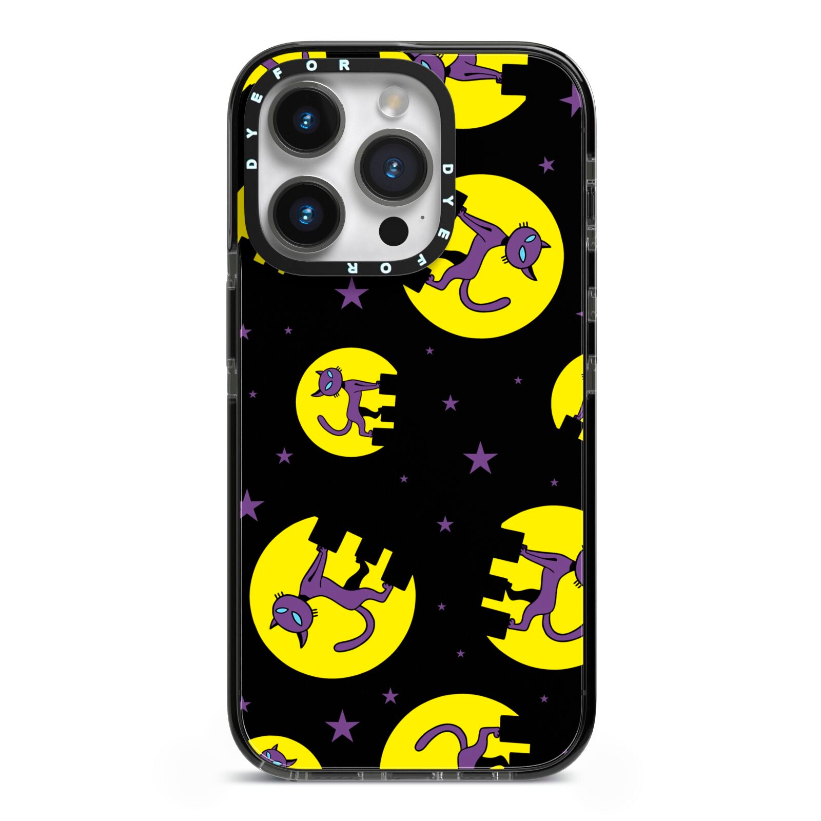 Rooftop Cats iPhone 14 Pro Black Impact Case on Silver phone