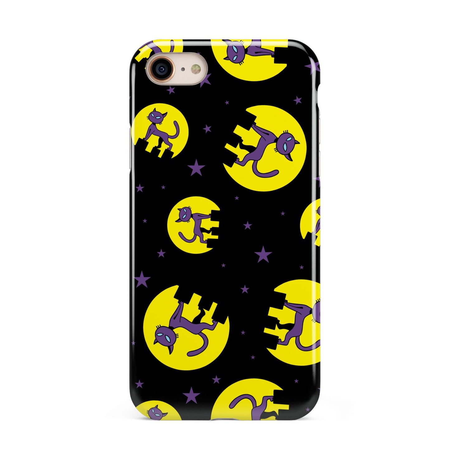 Rooftop Cats iPhone 8 3D Tough Case on Gold Phone