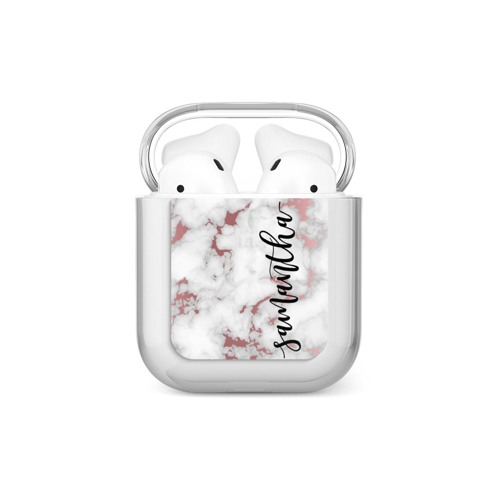 Rose Gold Marble Vertical Black Personalised Name AirPods Case