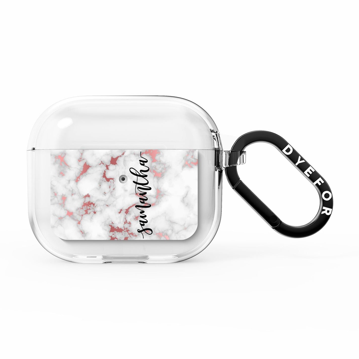 Rose Gold Marble Vertical Black Personalised Name AirPods Clear Case 3rd Gen