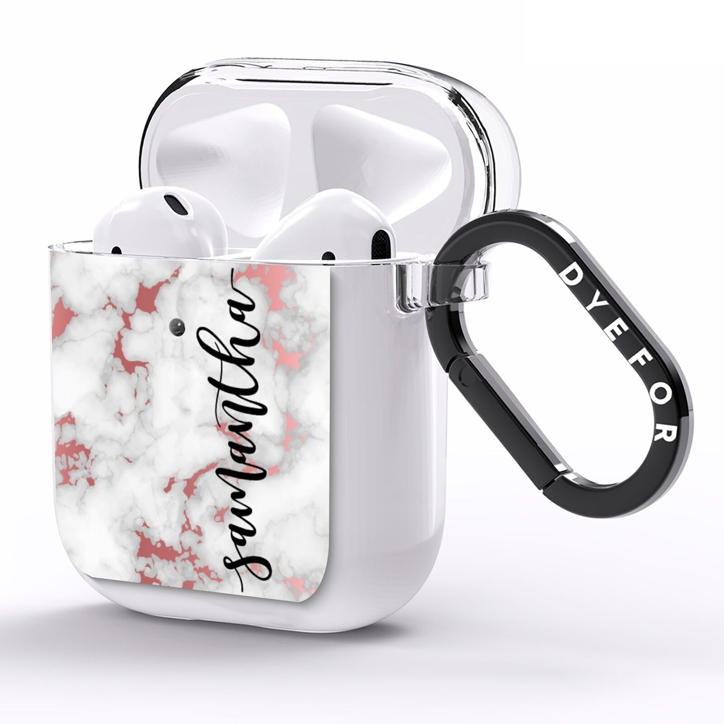 Rose Gold Marble Vertical Black Personalised Name AirPods Clear Case Side Image