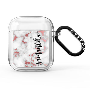 Rose Gold Marble Vertical Black Personalised Name AirPods Case