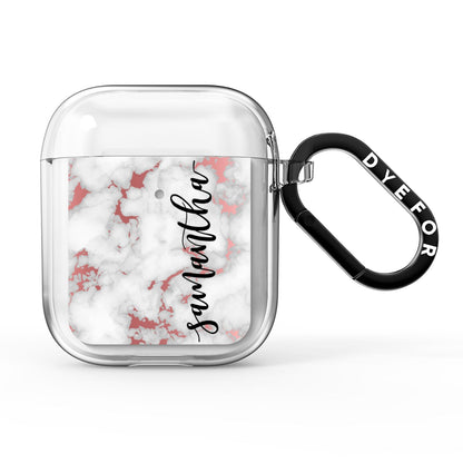 Rose Gold Marble Vertical Black Personalised Name AirPods Clear Case