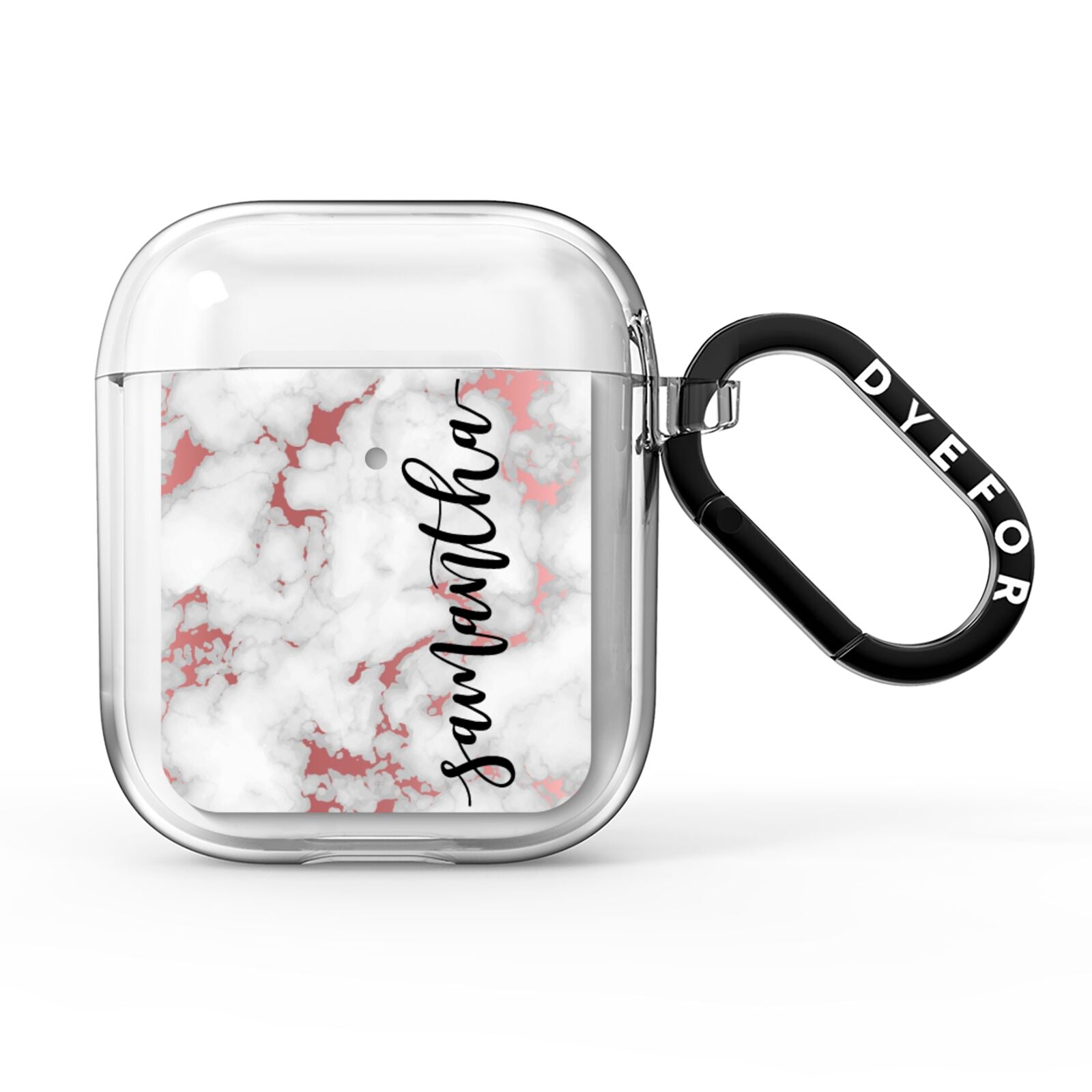 Rose Gold Marble Vertical Black Personalised Name AirPods Clear Case