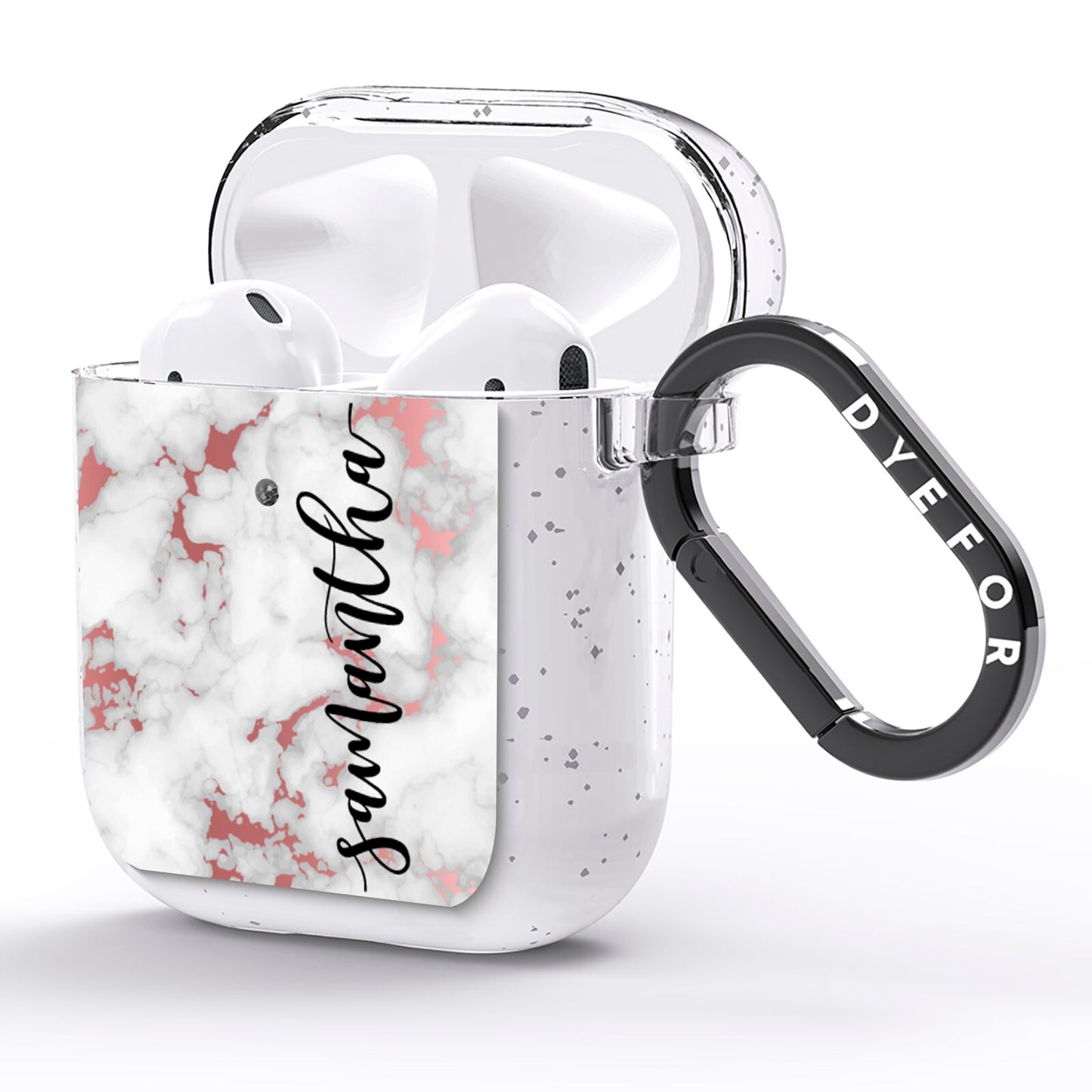 Rose Gold Marble Vertical Black Personalised Name AirPods Glitter Case Side Image