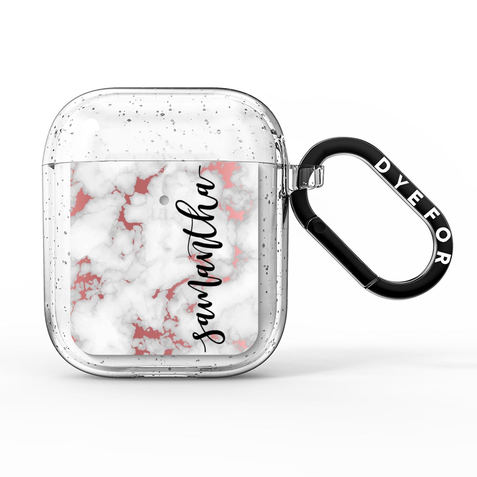 Rose Gold Marble Vertical Black Personalised Name AirPods Glitter Case