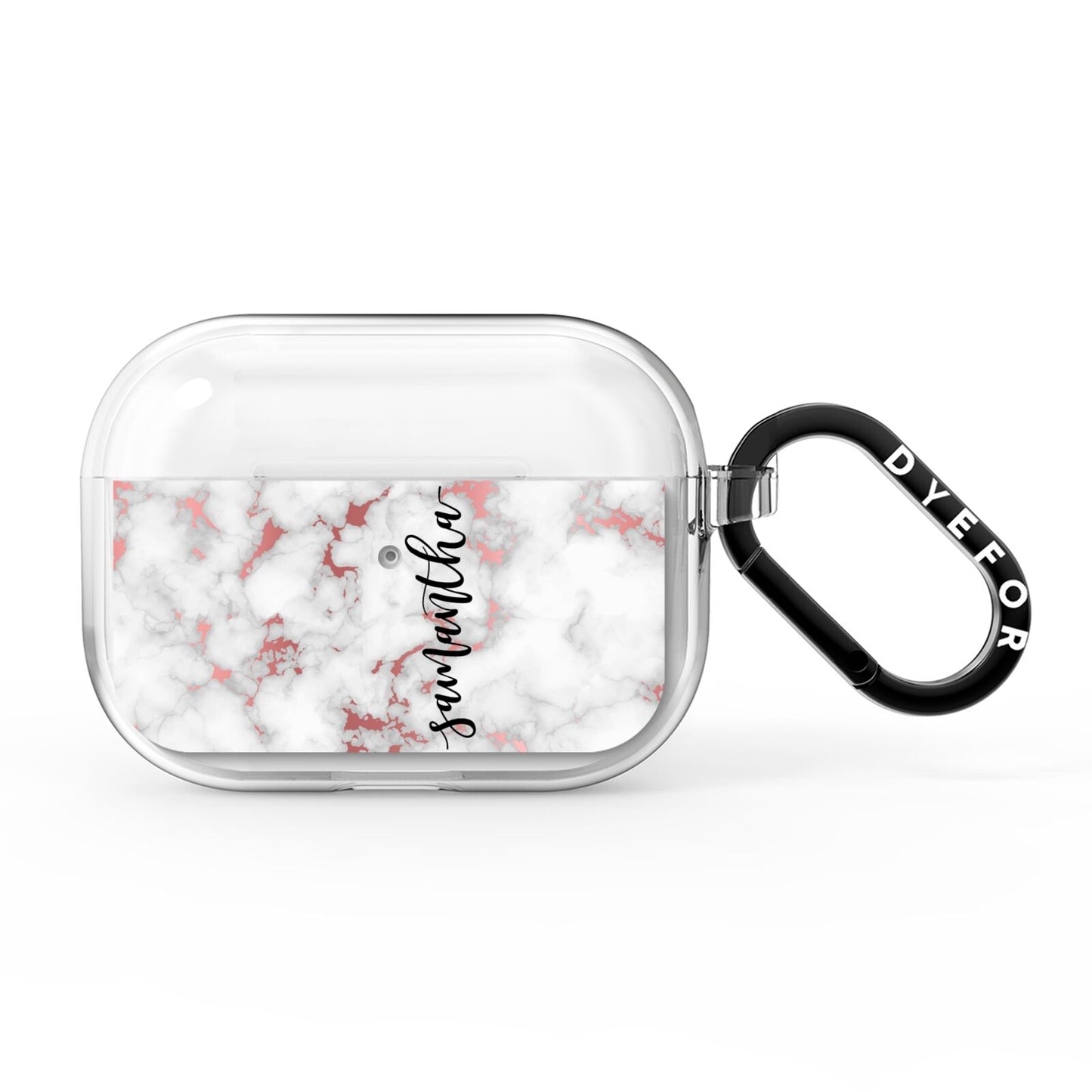 Rose Gold Marble Vertical Black Personalised Name AirPods Pro Clear Case