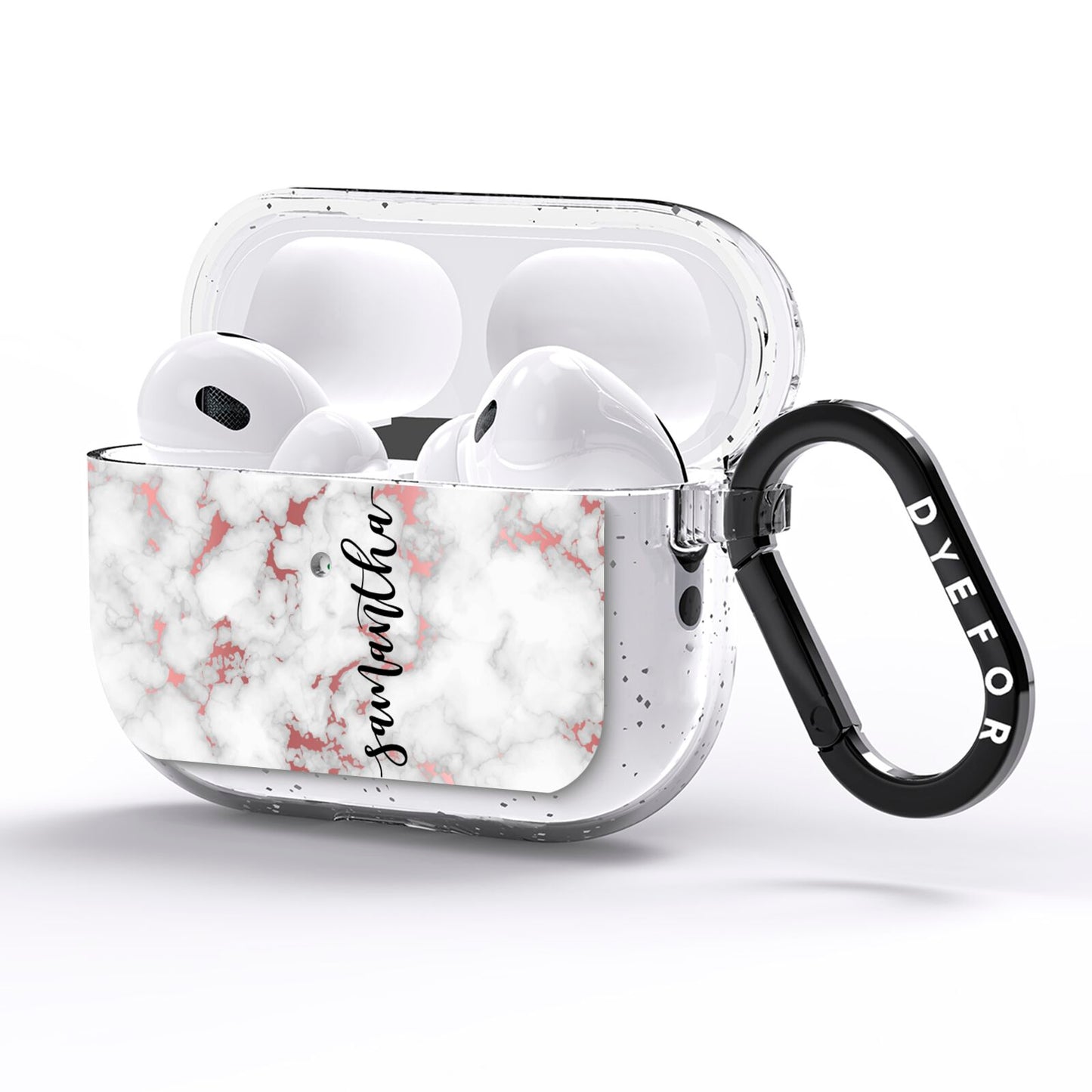 Rose Gold Marble Vertical Black Personalised Name AirPods Pro Glitter Case Side Image