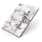 Rose Gold Marble Vertical Black Personalised Name Apple iPad Case on Grey iPad Side View