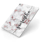 Rose Gold Marble Vertical Black Personalised Name Apple iPad Case on Silver iPad Side View