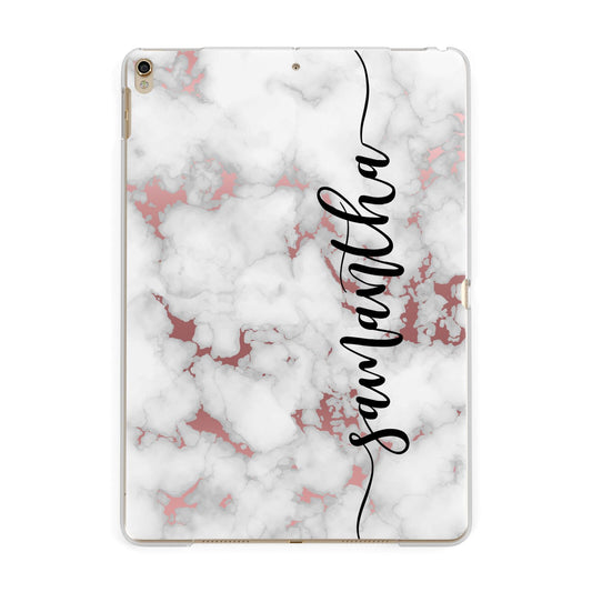Rose Gold Marble Vertical Black Personalised Name Apple iPad Gold Case