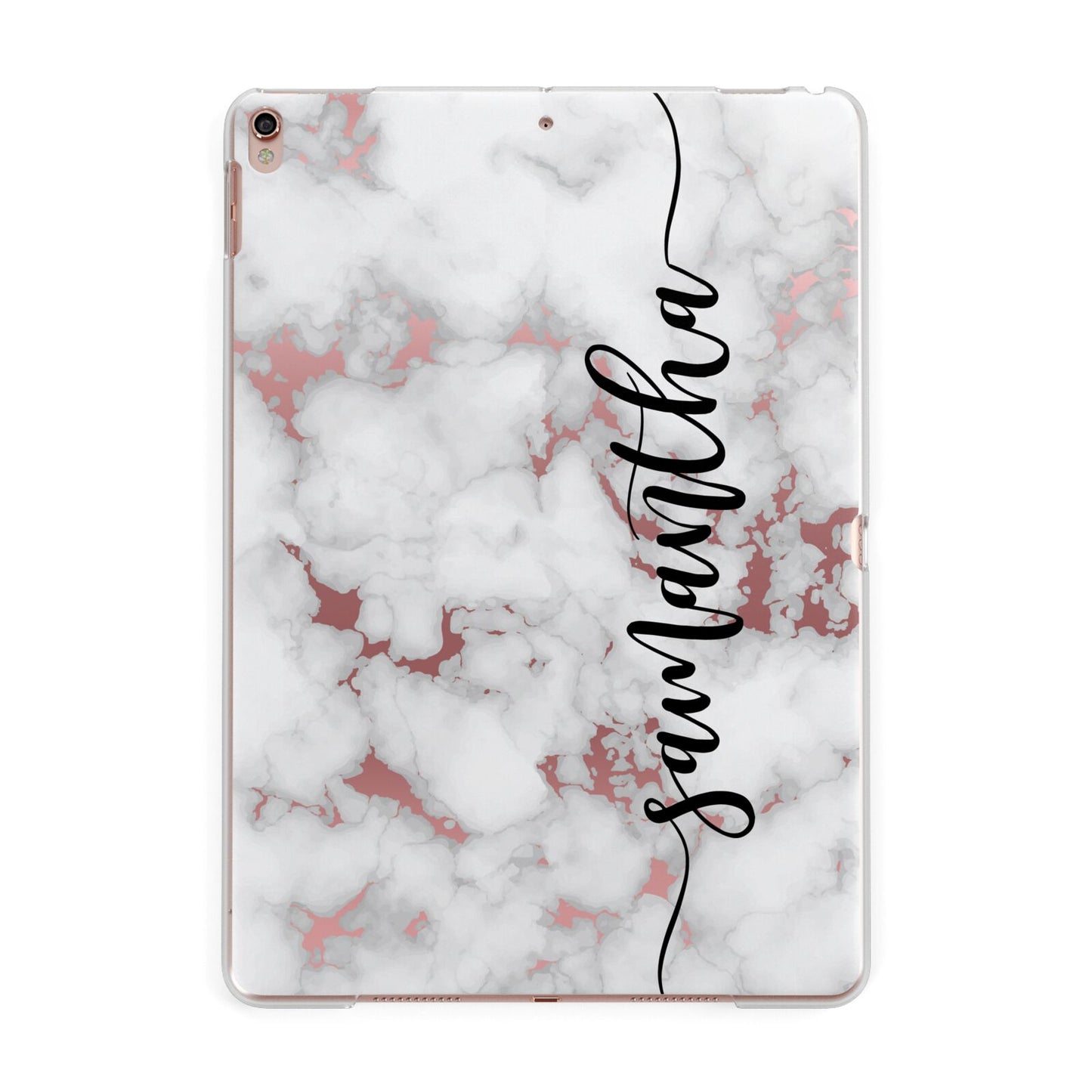 Rose Gold Marble Vertical Black Personalised Name Apple iPad Rose Gold Case