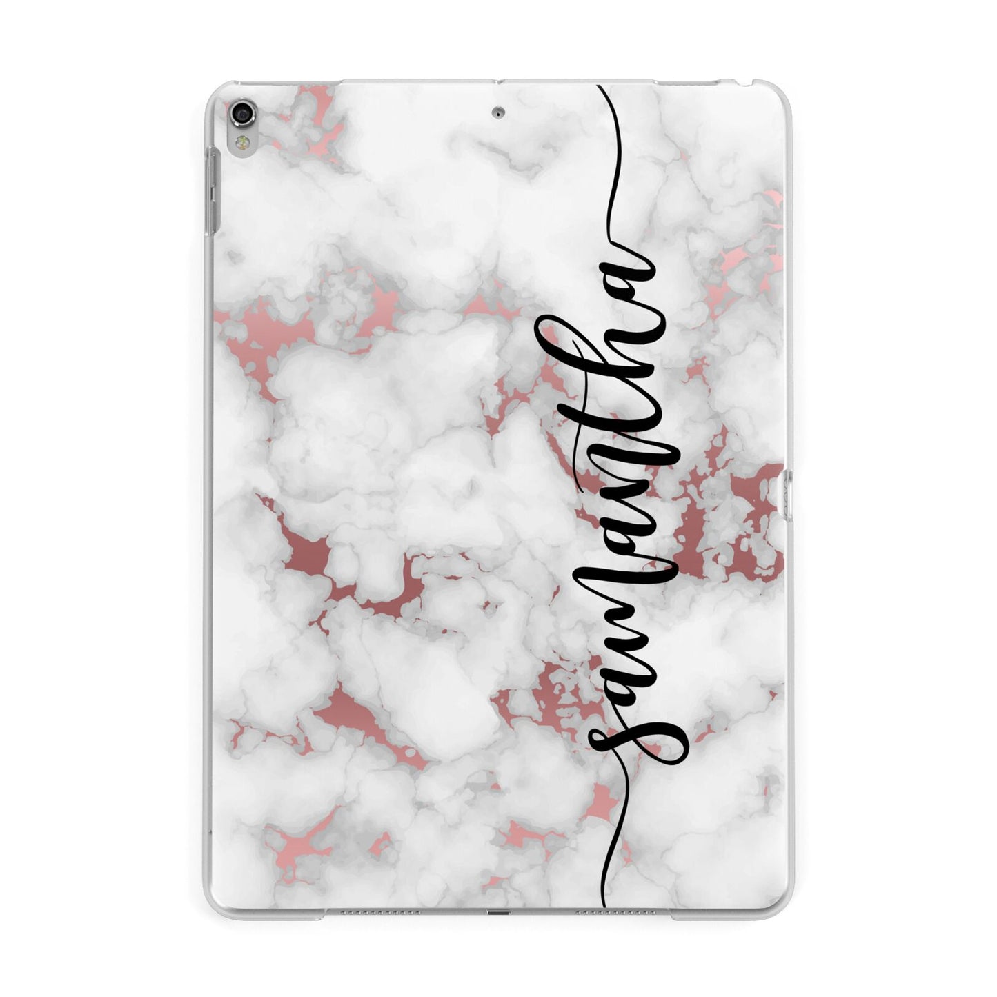 Rose Gold Marble Vertical Black Personalised Name Apple iPad Silver Case