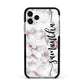 Rose Gold Marble Vertical Black Personalised Name Apple iPhone 11 Pro in Silver with Black Impact Case