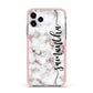 Rose Gold Marble Vertical Black Personalised Name Apple iPhone 11 Pro in Silver with Pink Impact Case