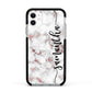 Rose Gold Marble Vertical Black Personalised Name Apple iPhone 11 in White with Black Impact Case