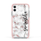 Rose Gold Marble Vertical Black Personalised Name Apple iPhone 11 in White with Pink Impact Case