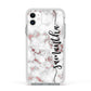 Rose Gold Marble Vertical Black Personalised Name Apple iPhone 11 in White with White Impact Case