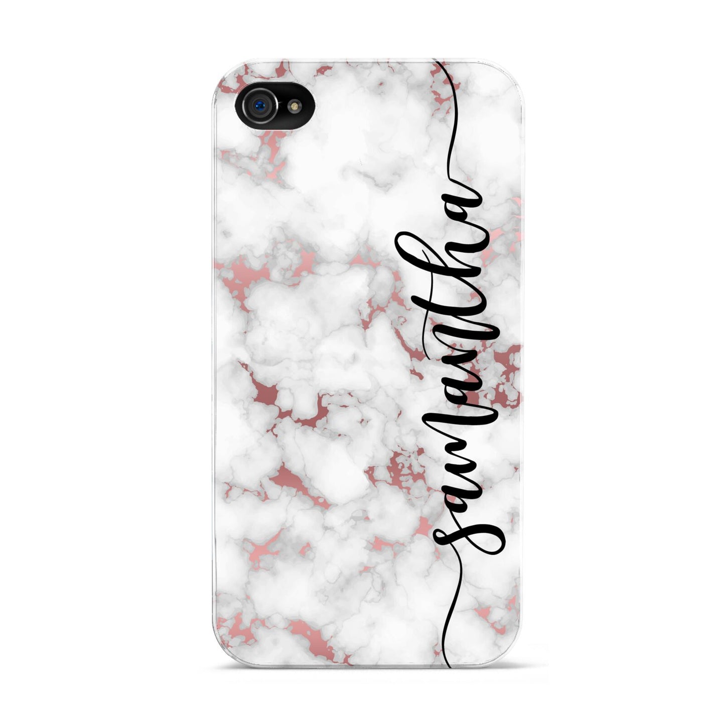 Rose Gold Marble Vertical Black Personalised Name Apple iPhone 4s Case