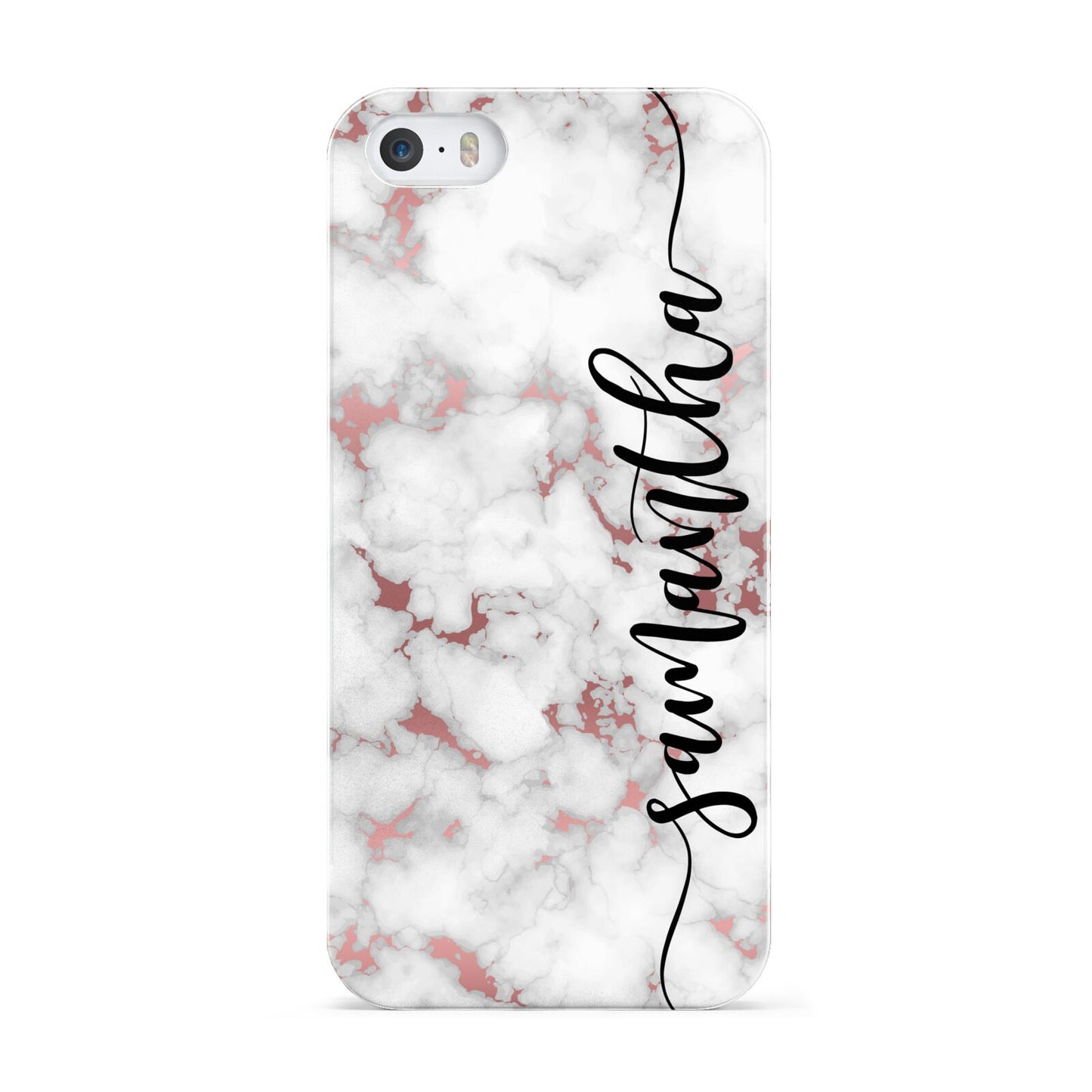 Rose Gold Marble Vertical Black Personalised Name Apple iPhone 5 Case