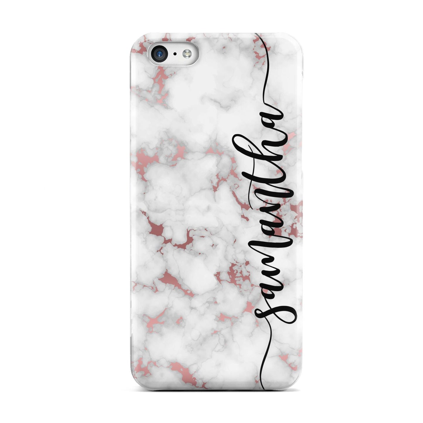 Rose Gold Marble Vertical Black Personalised Name Apple iPhone 5c Case
