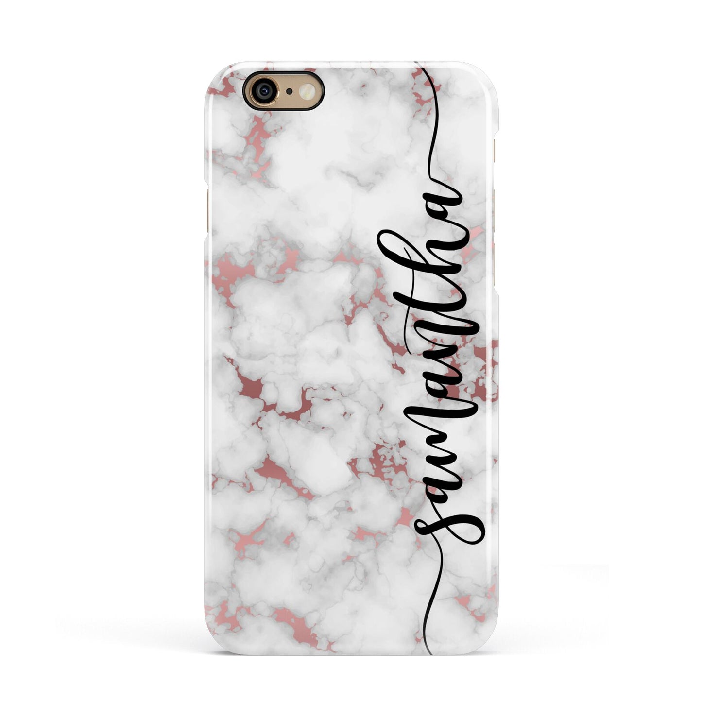 Rose Gold Marble Vertical Black Personalised Name Apple iPhone 6 3D Snap Case