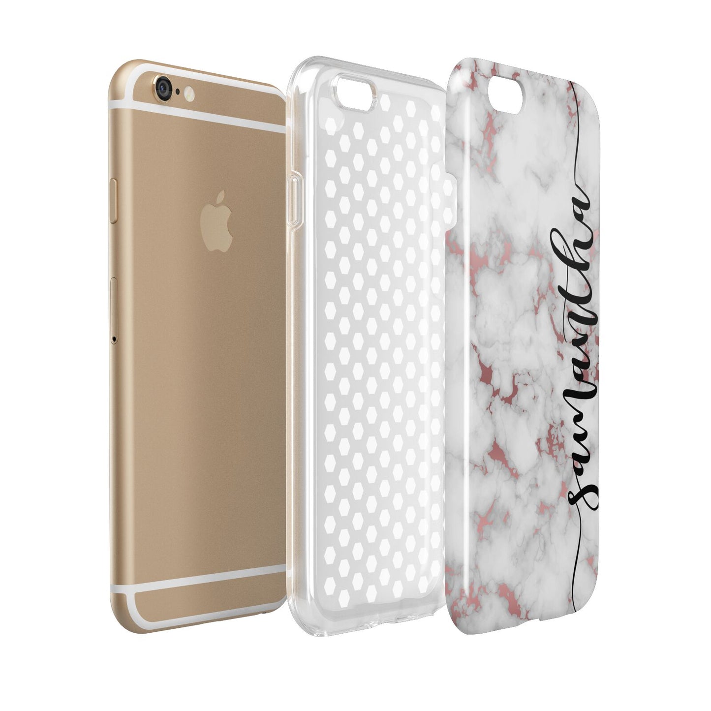 Rose Gold Marble Vertical Black Personalised Name Apple iPhone 6 3D Tough Case Expanded view