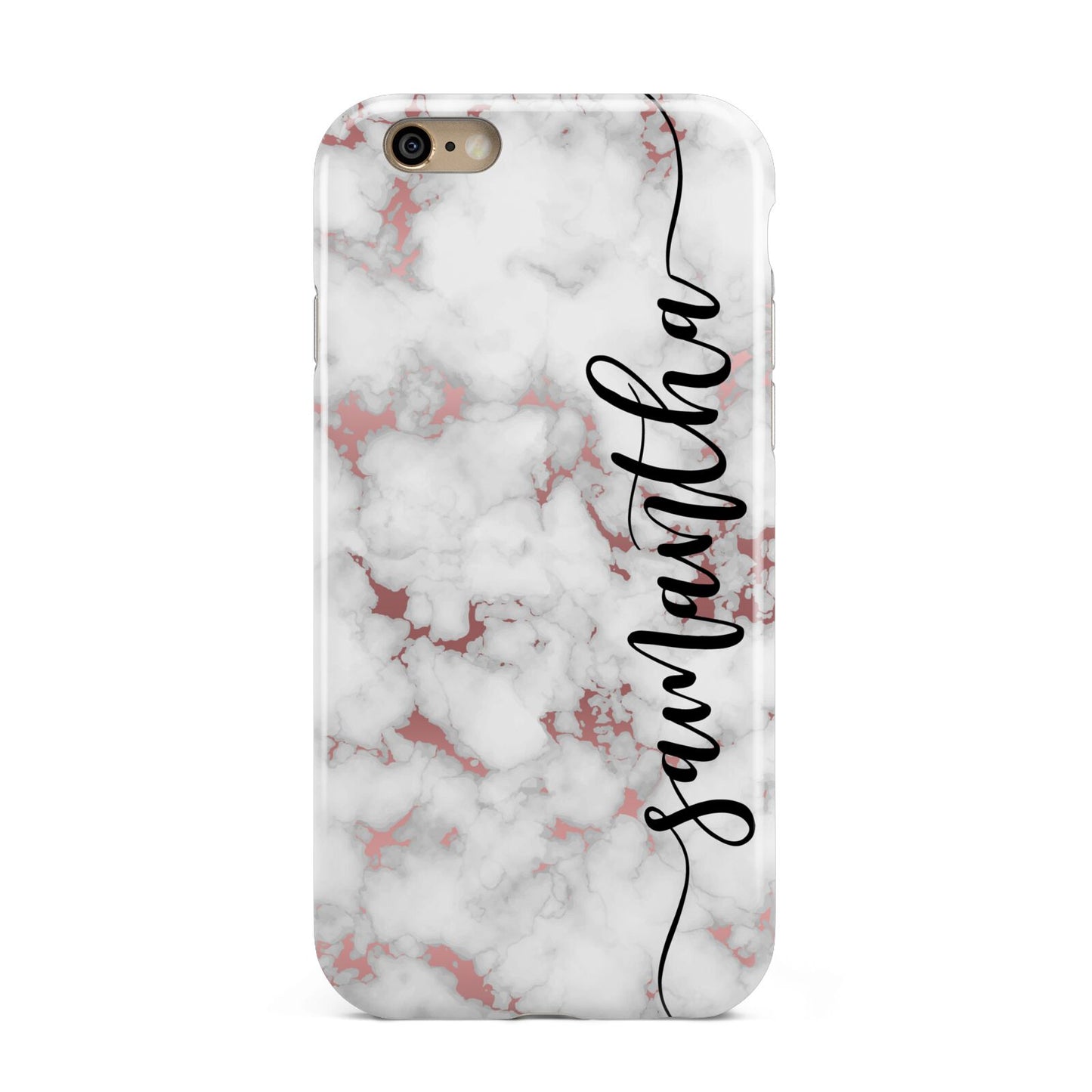 Rose Gold Marble Vertical Black Personalised Name Apple iPhone 6 3D Tough Case