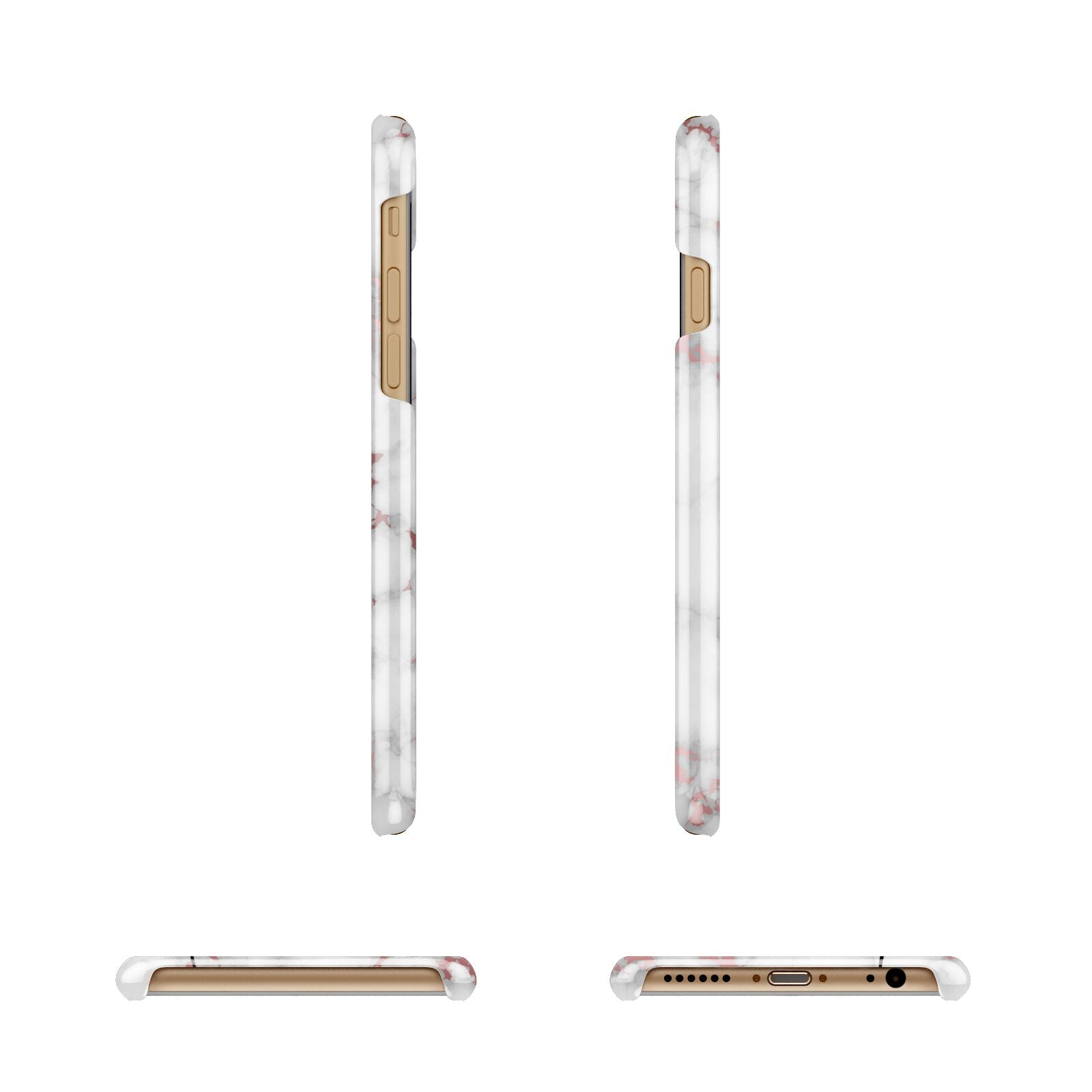 Rose Gold Marble Vertical Black Personalised Name Apple iPhone 6 3D Wrap Snap Case Angled Images