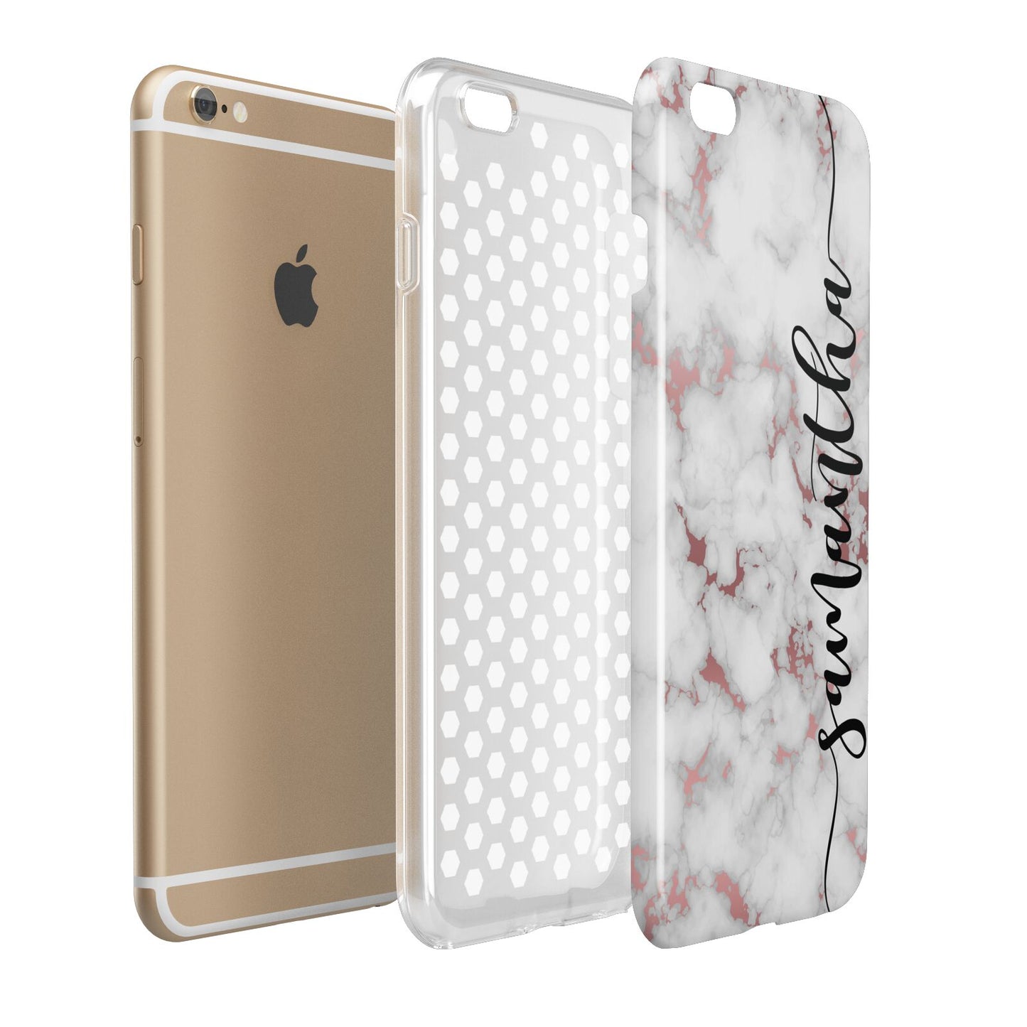 Rose Gold Marble Vertical Black Personalised Name Apple iPhone 6 Plus 3D Tough Case Expand Detail Image