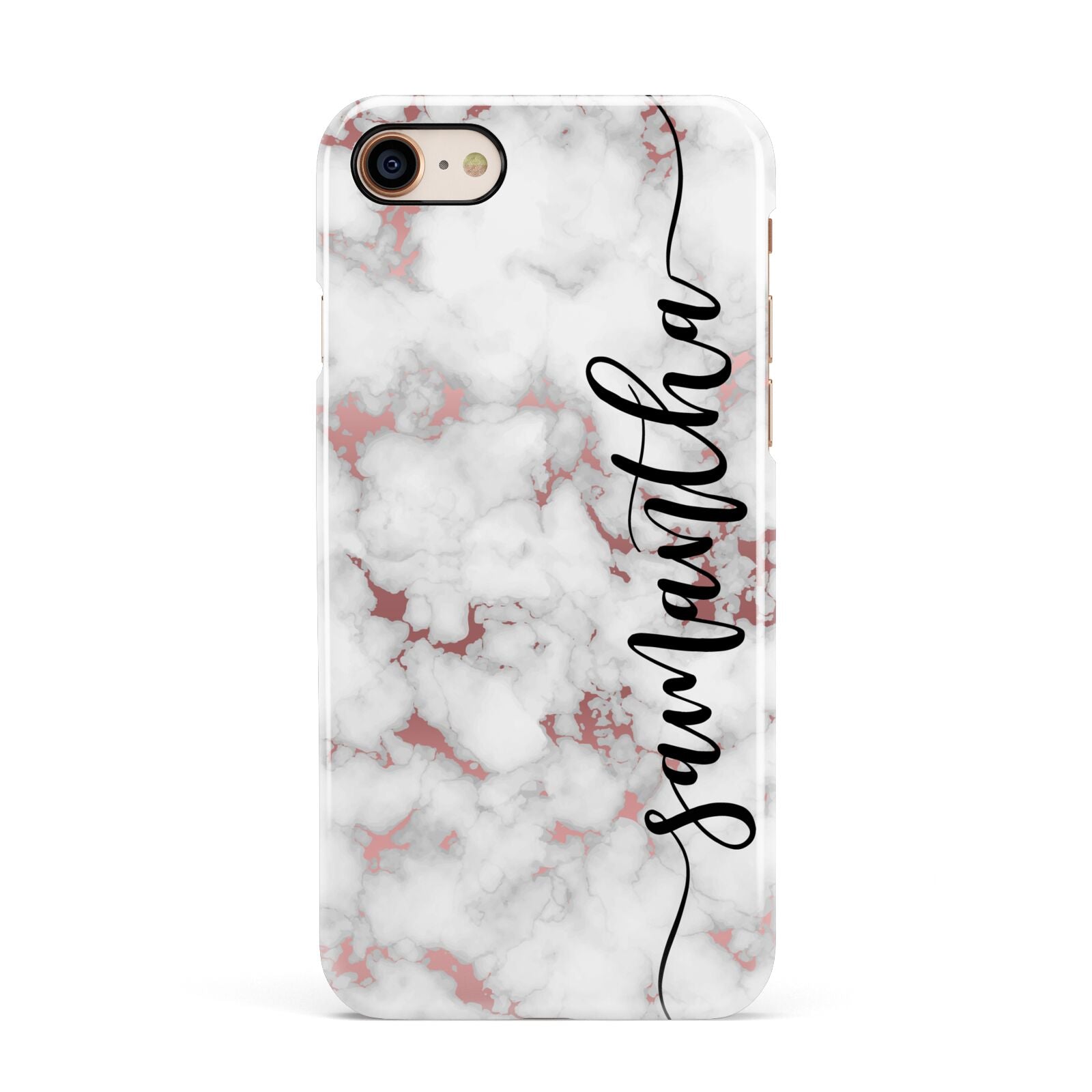 Rose Gold Marble Vertical Black Personalised Name Apple iPhone 7 8 3D Snap Case