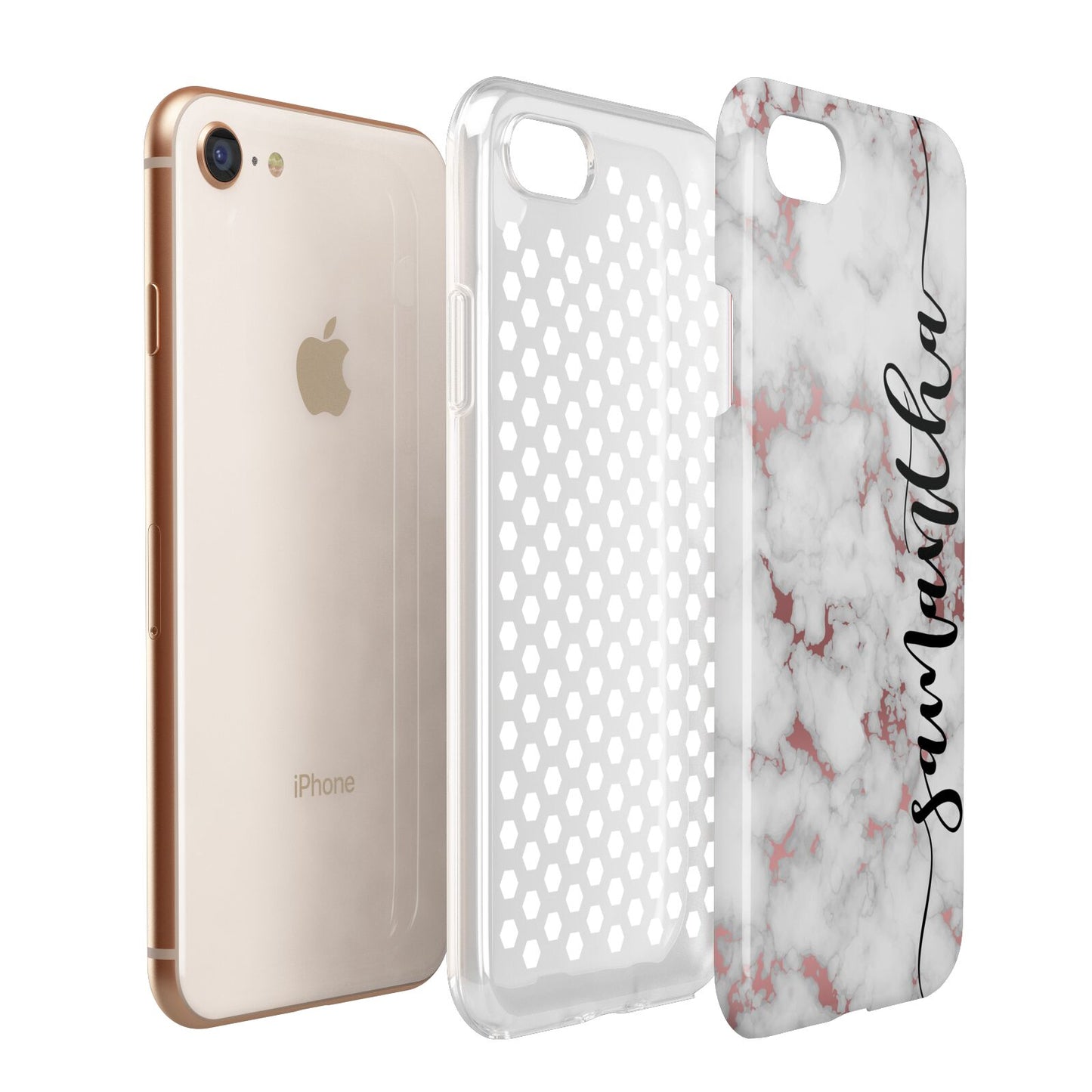 Rose Gold Marble Vertical Black Personalised Name Apple iPhone 7 8 3D Tough Case Expanded View