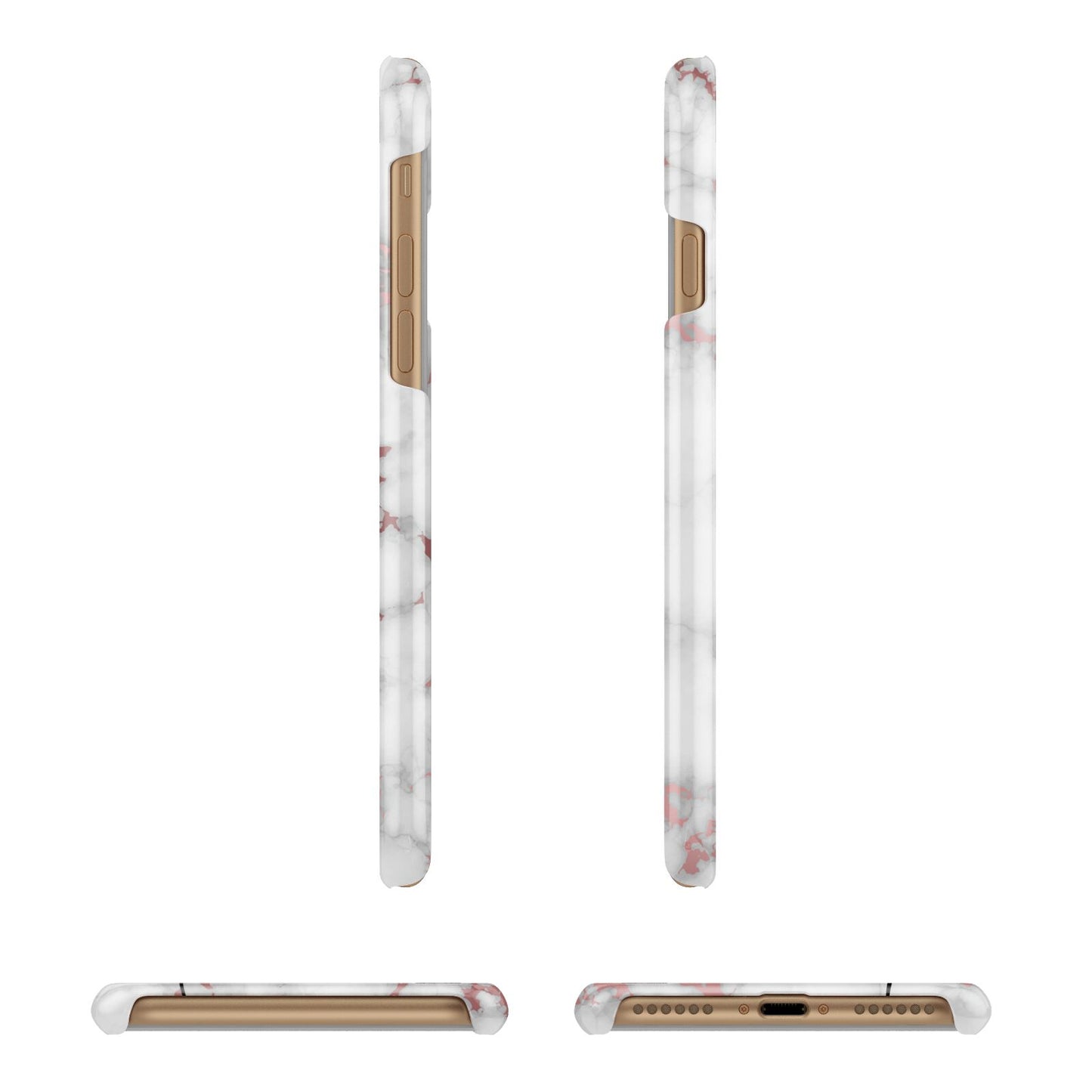 Rose Gold Marble Vertical Black Personalised Name Apple iPhone 7 8 3D Wrap Snap Case Angled Images