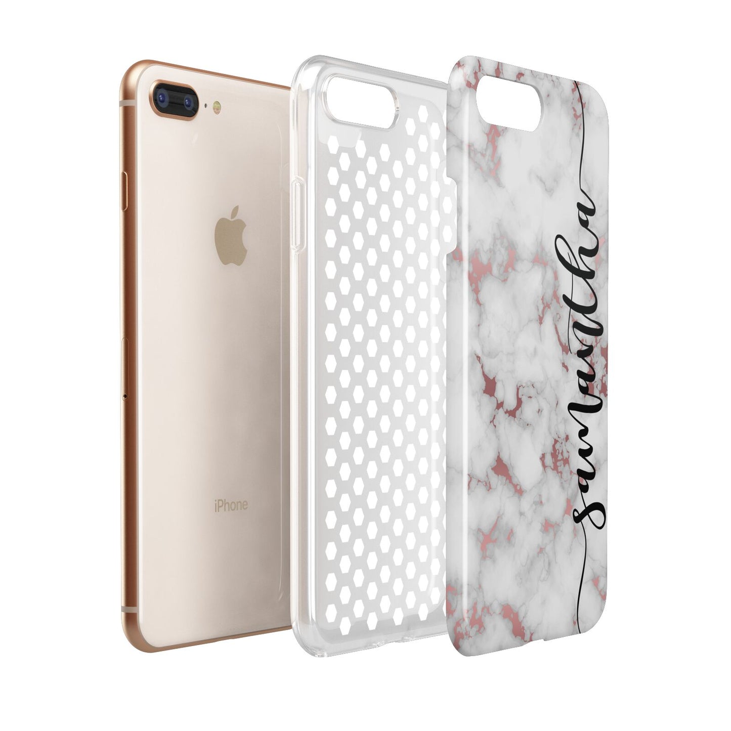 Rose Gold Marble Vertical Black Personalised Name Apple iPhone 7 8 Plus 3D Tough Case Expanded View