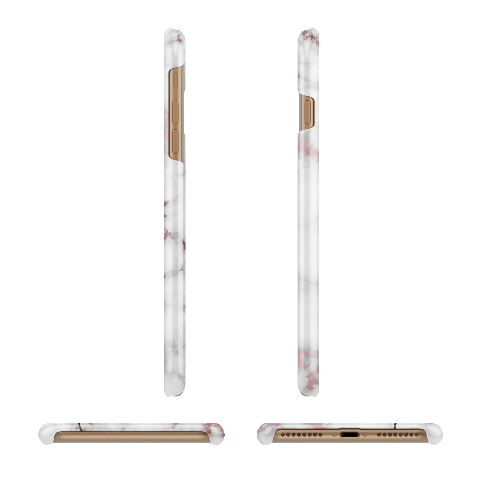 Rose Gold Marble Vertical Black Personalised Name Apple iPhone 7 Plus 3D Wrap Snap Case Angled Images