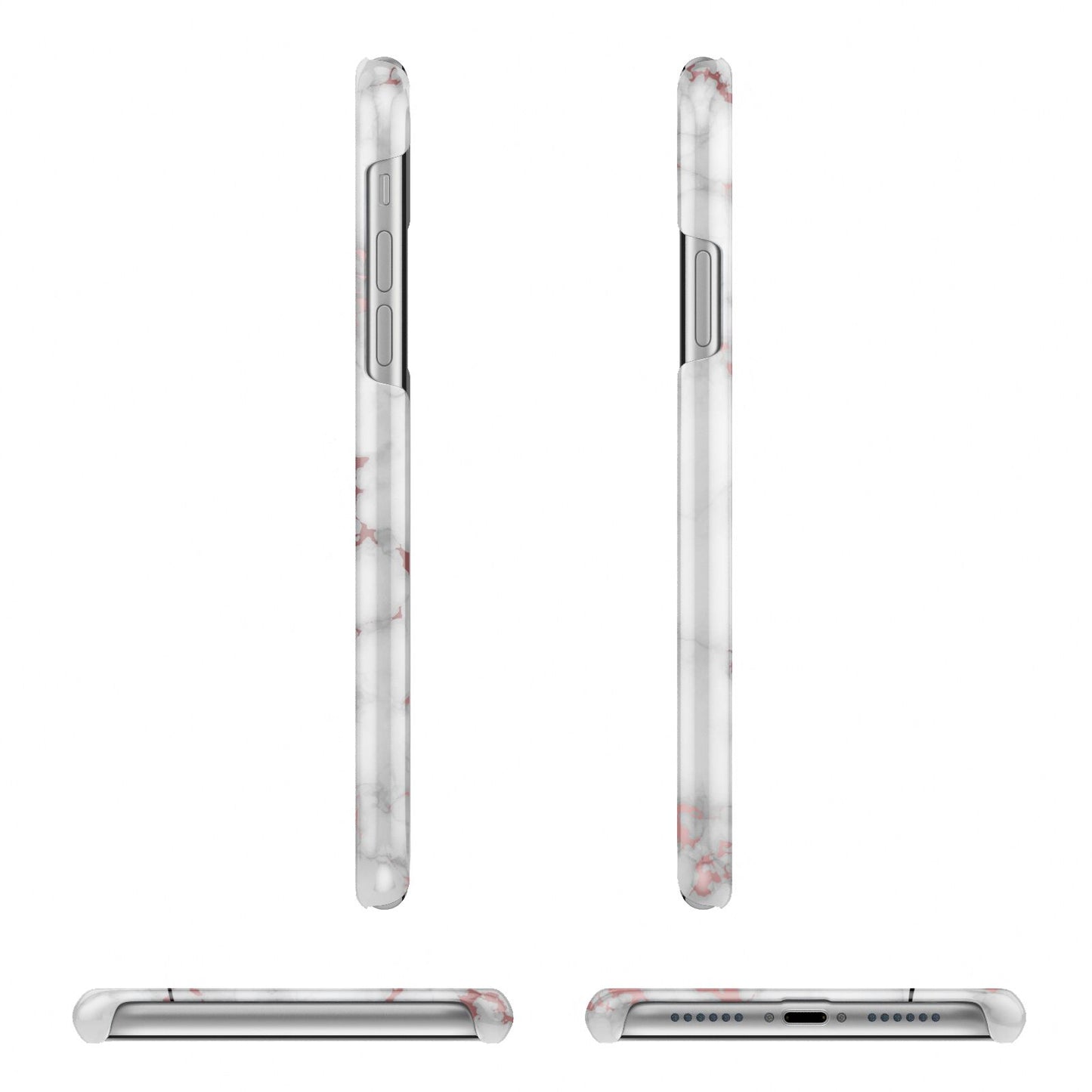 Rose Gold Marble Vertical Black Personalised Name Apple iPhone XR 3D Wrap Snap Case Angled Images on White Phone