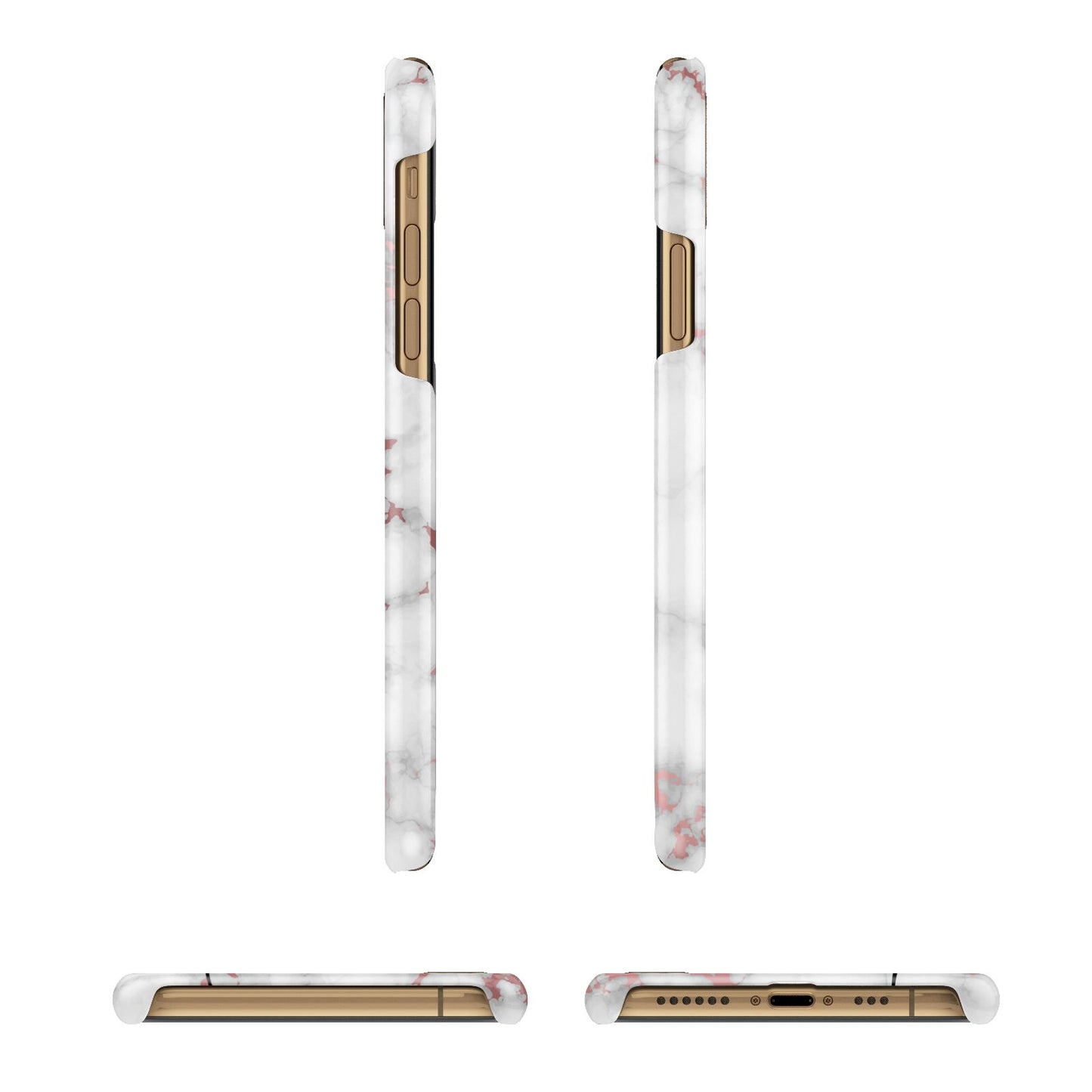 Rose Gold Marble Vertical Black Personalised Name Apple iPhone Xs 3D Wrap Snap Case Angled Images