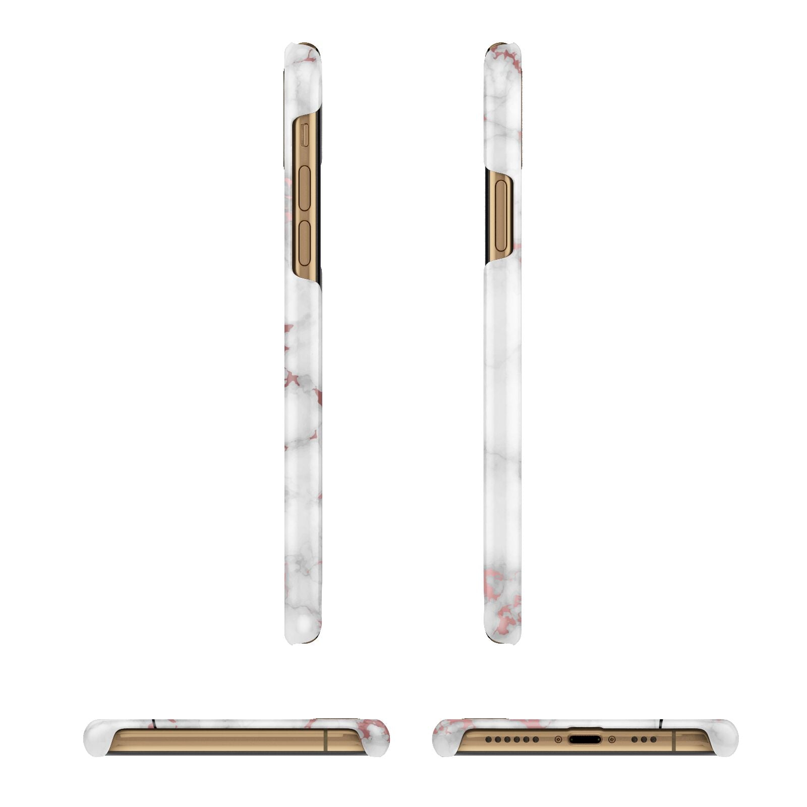 Rose Gold Marble Vertical Black Personalised Name Apple iPhone Xs 3D Wrap Snap Case Angled Images