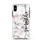 Rose Gold Marble Vertical Black Personalised Name Apple iPhone Xs Impact Case White Edge on Black Phone
