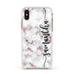 Rose Gold Marble Vertical Black Personalised Name Apple iPhone Xs Impact Case White Edge on Gold Phone