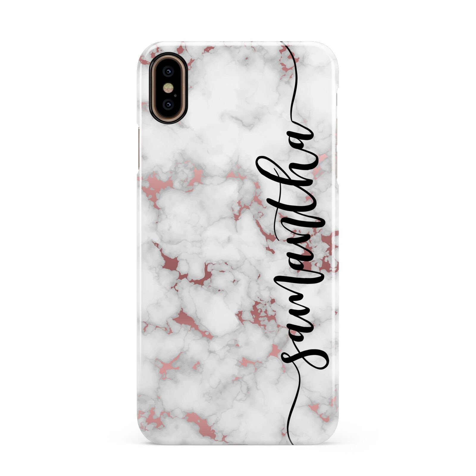Rose Gold Marble Vertical Black Personalised Name Apple iPhone Xs Max 3D Snap Case