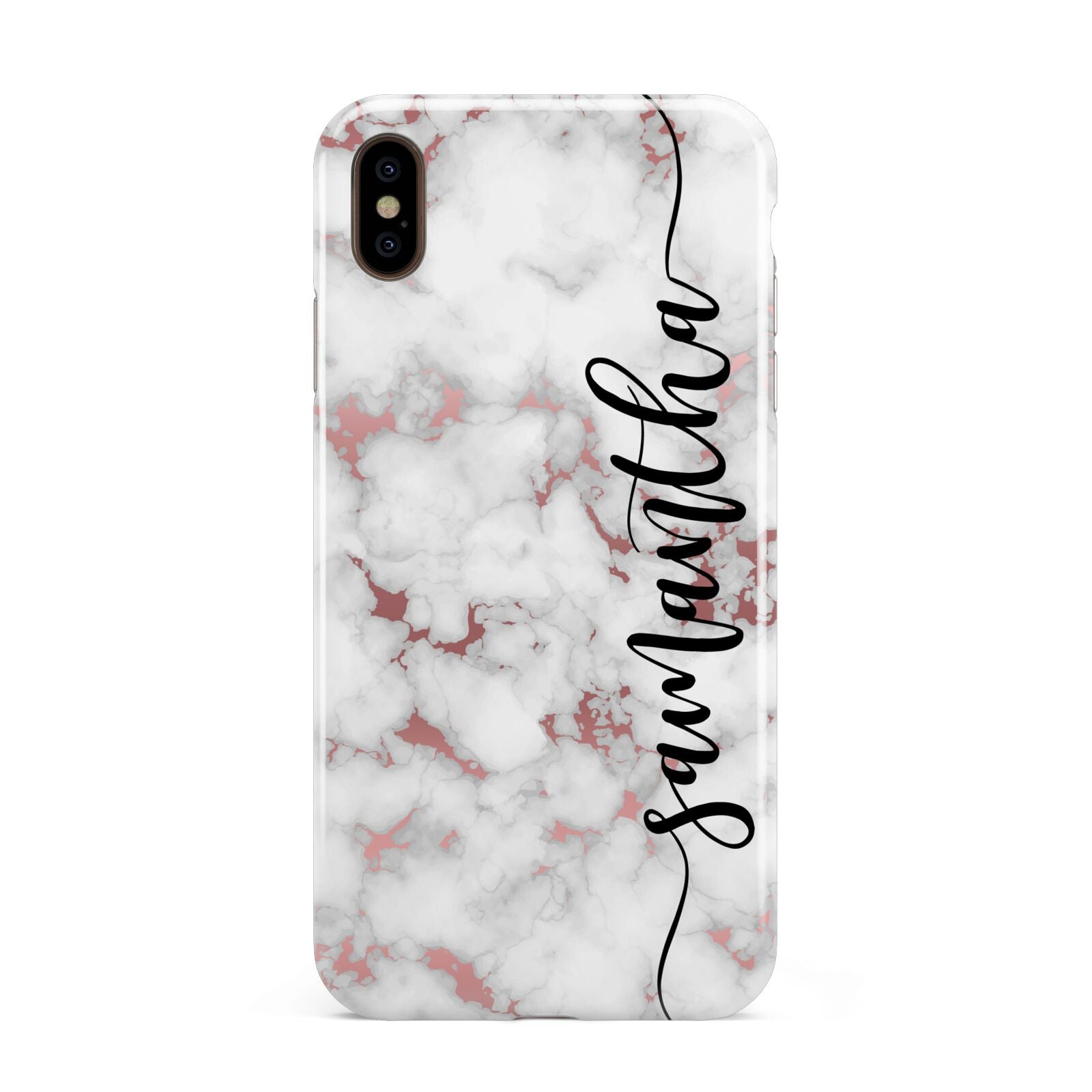Rose Gold Marble Vertical Black Personalised Name Apple iPhone Xs Max 3D Tough Case