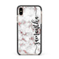 Rose Gold Marble Vertical Black Personalised Name Apple iPhone Xs Max Impact Case Black Edge on Gold Phone