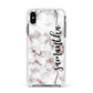 Rose Gold Marble Vertical Black Personalised Name Apple iPhone Xs Max Impact Case White Edge on Black Phone