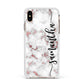 Rose Gold Marble Vertical Black Personalised Name Apple iPhone Xs Max Impact Case White Edge on Gold Phone